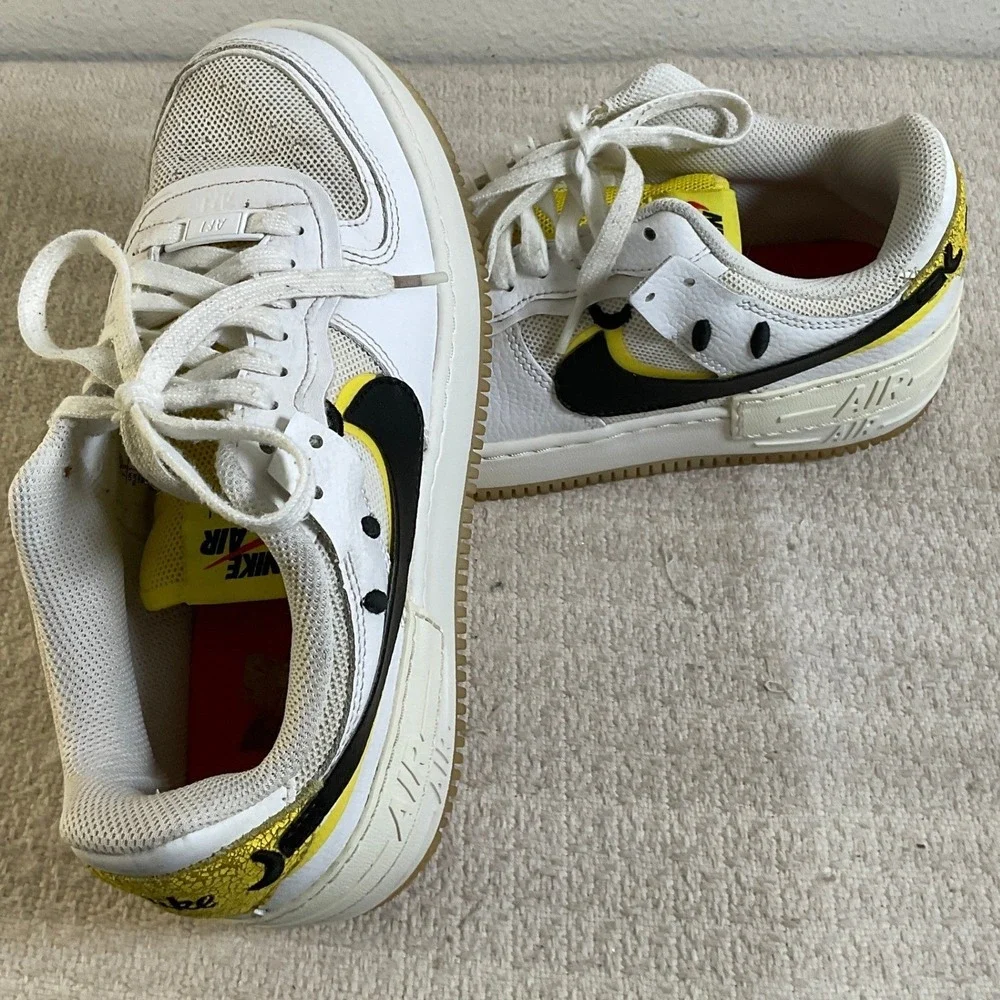 Nike Air‎ Force 1 Shadow Go The Extra Smile White Yellow DO5872-100 Womens 7.5